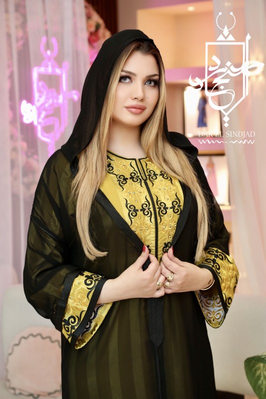 Djellaba Jawaher vert olive clair